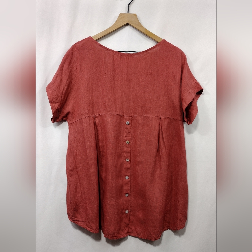 Terzo Millenio Linen Top Womens M Burgundy Bobo Retro 90s Minimalist Beach Italy